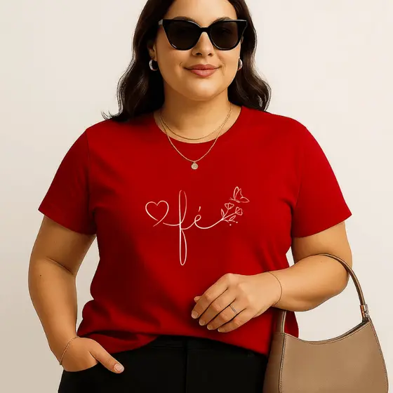 Camiseta Plus Size Feminina Estampada Fé Cristã 100% Algodão Premium Verão Academia Treino Blusa Camisa