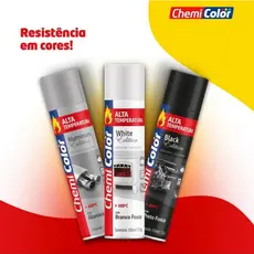 Tinta Spray Alta Temperatura 600°C Branco Preto e Aluminio Chemicolor 350ml Escapamento Forno