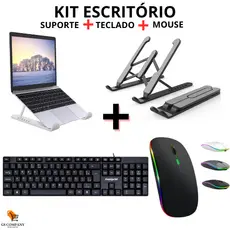 Kit Teclado Padrão + Mouse Sem Fio Bluetooth + Suporte Notebook Tablet PC iPad