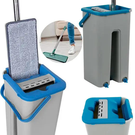 Rodo Flat Mop Giratório E Balde 5 Litros Lava e Seca Com 2 Refil Sortido Mope Limpeza Fácil