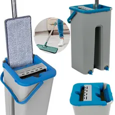 Rodo Flat Mop Giratório E Balde 5 Litros Lava e Seca Com 2 Refil Sortido Mope Limpeza Fácil