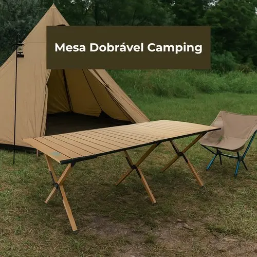 Mesa Dobrável Camping Portátil Leve Compacta Fácil Transporte Montagem Bege