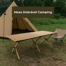 Mesa Dobrável Camping Portátil Leve Compacta Fácil Transporte Montagem Bege