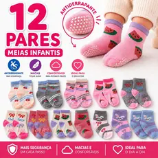 Kit 6 Pares de Meias Bebê Menina Antiderrapante Algodão Macia Confortável 0 a 24 Meses