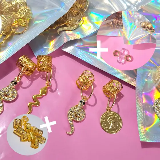 Anéis de Trança Premium com Pingentes – Strass, Miçangas, Decorados, Afro, Box Braids