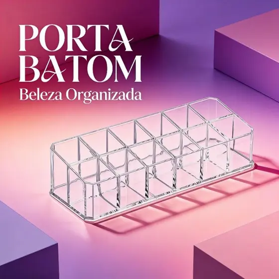 Porta Batom Acrílico 12 Divisórias Organizador de Maquiagem Transparente Compacto