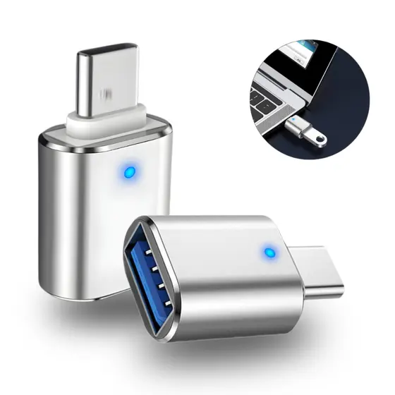 Adaptador USB A Para USB C OTG 3.0 LED Pendrive Mouse MacBook iPhone