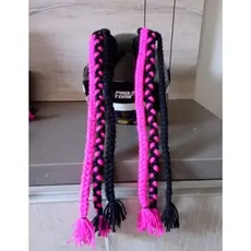 Par de trança de lã para capacete 60 cm , preta e pink, com ventosa e fita dupla face 3 M