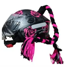 capacete Elite flor protork, rosa com viseira transparente,trança de 50 cm com sistema antiperca