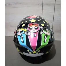 Capacete adesivado personalizado, meninas super poderosas preto, protork com viseira fumê