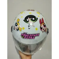 Capacete infantil meninas super poderosas branco, viseira transparente,sem verniz,protork