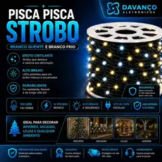 Pisca Pisca Strobo 10m 120 LEDs Natal Flash Estrobo Cordão de Luz Decoração Natalina