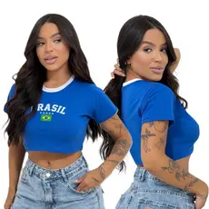 Croped Brasil Feminino Verde Amarelo Algodão Premium Leve Respirável Estampa Durável Frete Rápido