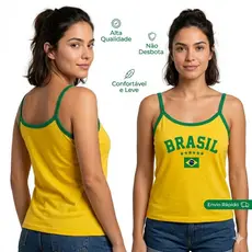 Regata Brasil Feminina Algodão Macio Caimento Confortável Estampa Resistente Ideal Copa Envio Brinde