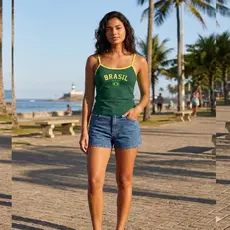 Regata Brasil Feminina Copa 100% Algodão Confortável Não Desbota Brinde Caimento Perfeito Envio Imediato