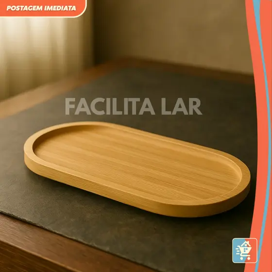 Petisqueira Bandeja de Bambu Multiuso – Elegância Minimalista para Servir Petiscos, Frutas e Café