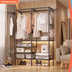Guarda Roupa de Casal e Solteiro com Sapateira Organizadora Arara Cabideiro Rack Multifuncional