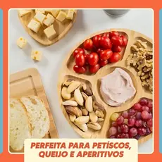 Petisqueira Redonda de Bambu  Kit Para Frios e Queijos Gamela