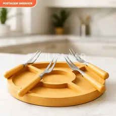 Kit Petisqueira de MDF com 4 Garfinhos | Tábua para Frios, Queijos e Petiscos | Sustentável e Elegante