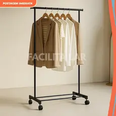 Arara De Roupas Cabideiro Metal Reforçado Rodinhas Ajustavel Organizador De Roupas Closet Quarto Pratico Resistente Pret