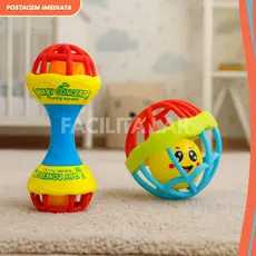 Kit Chocalho Mordedor Bebê em Silicone  Brinquedo Sensorial Educativo Colorido