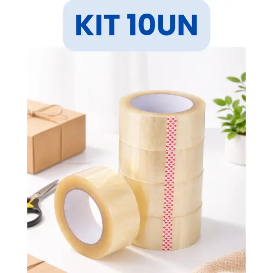 Kit 10 Fitas Adesivas 45mm x100 metros Transparente Forte Para Embalar