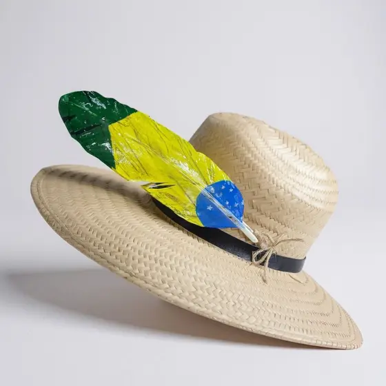 Pena para chapéu personalizada - bandeira BRASIL - cowboy cowgirl acessorio chapeu pena pintada e envernizada