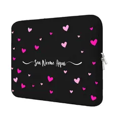 Capa Case Pasta Maleta Notebook Neoprene 15.6/14/13.3/12/11 Personalizada Nome Corações Coloridos