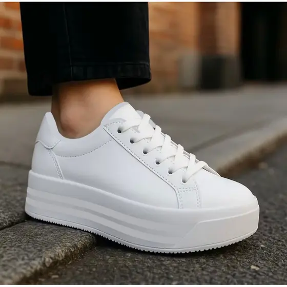 Tênis Plataforma Branco Feminino Bufalo Chunky Sneaker Sola Alta Branco