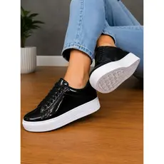 Tênis Preto Feminino Plataforma Dia a Dia Confortável