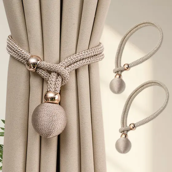 Kit 2 Prendedores para Cortina com Cordão Trançado Bola Decorativa Abraçadeira Ajustável