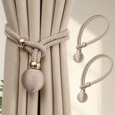Kit 2 Prendedores para Cortina com Cordão Trançado Bola Decorativa Abraçadeira Ajustável