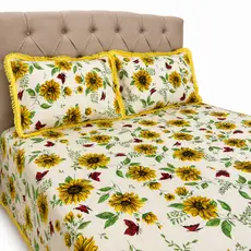 Jogo de Colcha Cobre Leito Tecido 3 Peças de Linhão Para Cama Casal Box Padrão c/ Franja e Fronhas Algodão