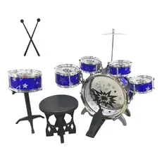 Bateria Infantil Azul c/ Banquinho Musical Importway