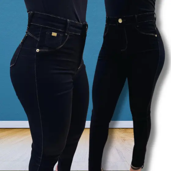 Calça Feminina Skinny Preta AJ confortável Elastano Cintura Alta Efeito Levanta Bumbum
