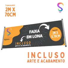 Faixa em Lona para lojas Personalizada 1,50x0,50m e 2,0mx0,70m - Arte Inclusa