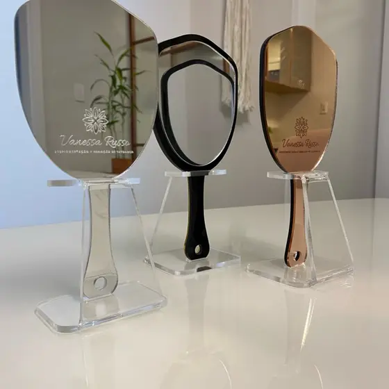 Espelho de Mão com Suporte HOF Clínica Odonto - Acrílico Cristal Personalizado