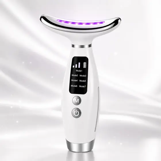 Massageador Facial Beauty para Rosto e Pescoço 7 Modos EMS com 3 Intensidades, Recarregável USB-C e Display LED
