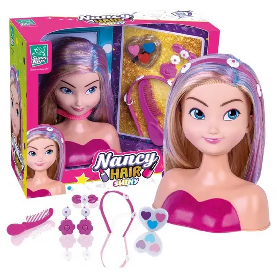 Boneca Busto Nancy Hair Com Maquiagem Brincos e Acessórios Super Toys