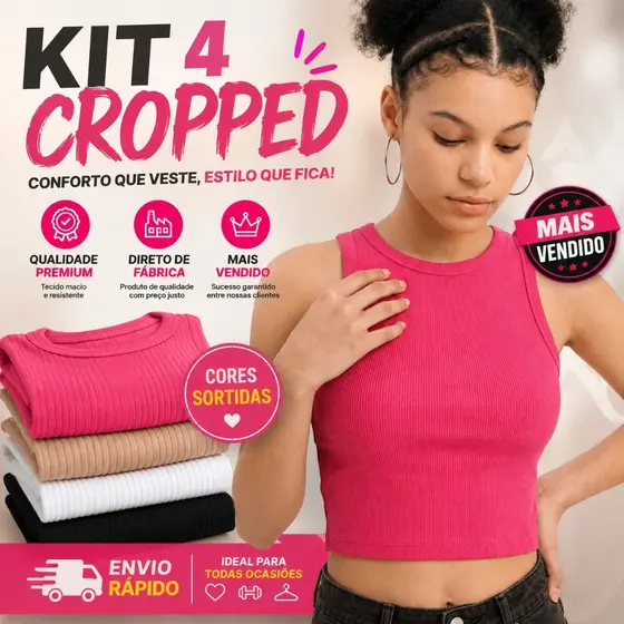 Kit 5 Cropped Feminino Canelada Regata Feminina Camiseta Básica Feminina Crooped Regatinha