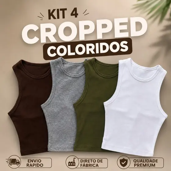 Kit Com 4 Cropped Feminino Canelada Regata Feminina Regatinha