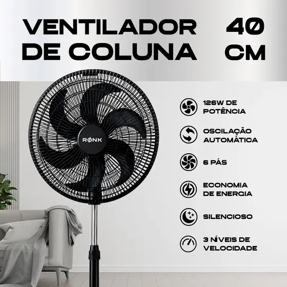 Ventilador 40Cm De Coluna Turbo 126W Preto