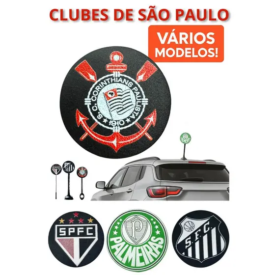 Ponteira Enfeite de Antena Clubes SP - Corinthians - Palmeiras - São Paulo - Santos - Carro e Moto