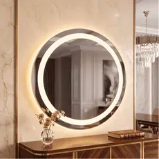 Espelho Redondo Jateado Eclipse LED 3 CORES Botão TOUCH SCREEN Sala Quarto Banheiro Camarim