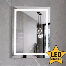 Espelho Jateado com Led 3 CORES Retangular 80x50 cm Touch Luxo Vertical ou Horizontal Camarim