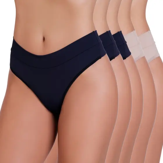 5 Calcinhas Feminina Fio Dental Duplo Cós Alto Empina Bumbum