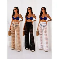 Calça Feminina Saída de Praia Tricô Crochê Slim e Plus Size Moda Verão Praia Piscina 2026