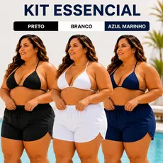Kit com 3 Shortinhos Femininos em Tactel com Elastano Verão, Praia, Piscina e Academia  Plus Size Dia a Dia
