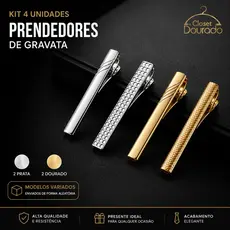 Kit 4 Prendedor De Gravata Slim e Semi Slim Material de Qualidade Aço Premium Prata e Dourado
