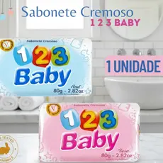 Sabonete Cremoso 1 2 3 Baby  Infantil 80g Pele Sensível  Testado Dermatologicamente